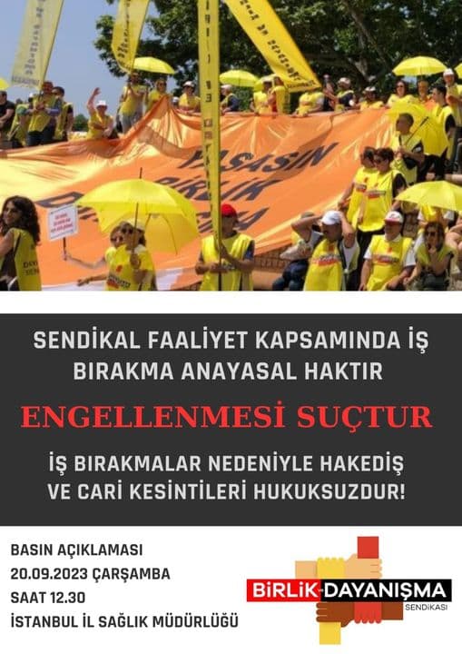 İstanbul İl sağlık Müdürlüğünü, 20 Eylül Çarşamba günü saat 12:30’da Çemberlitaş’ta YASALARA uymaya çağırıyoruz.