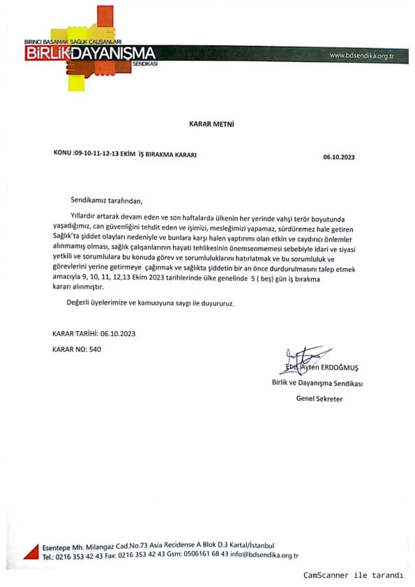 9-10-11-12-13 Ekim İş Bırakma Kararı
