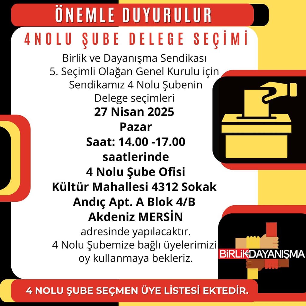 4 Nolu Şubeden Duyurulur