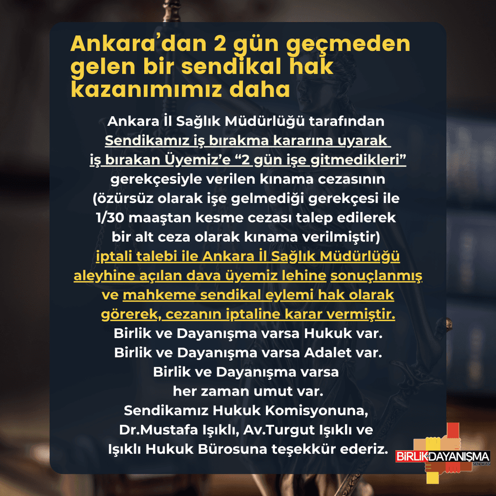Ankara’dan 2 gün geçmeden gelen bir sendikal hak kazanımımız daha