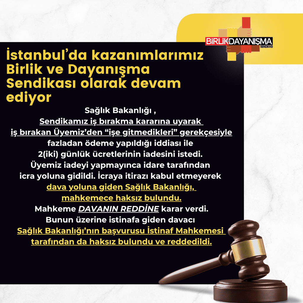 İstanbul’da kazanımlarımız Birlik ve Dayanışma Sendikası olarak devam ediyor