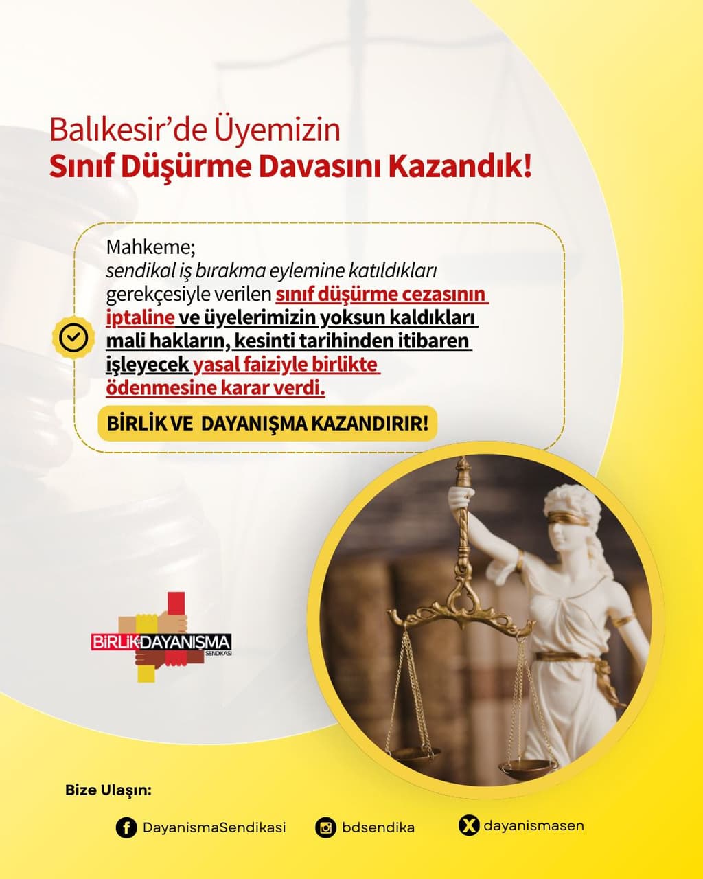 Balıkesir’de Üyemizin Sınıf Düşürme Davasını Kazandık!