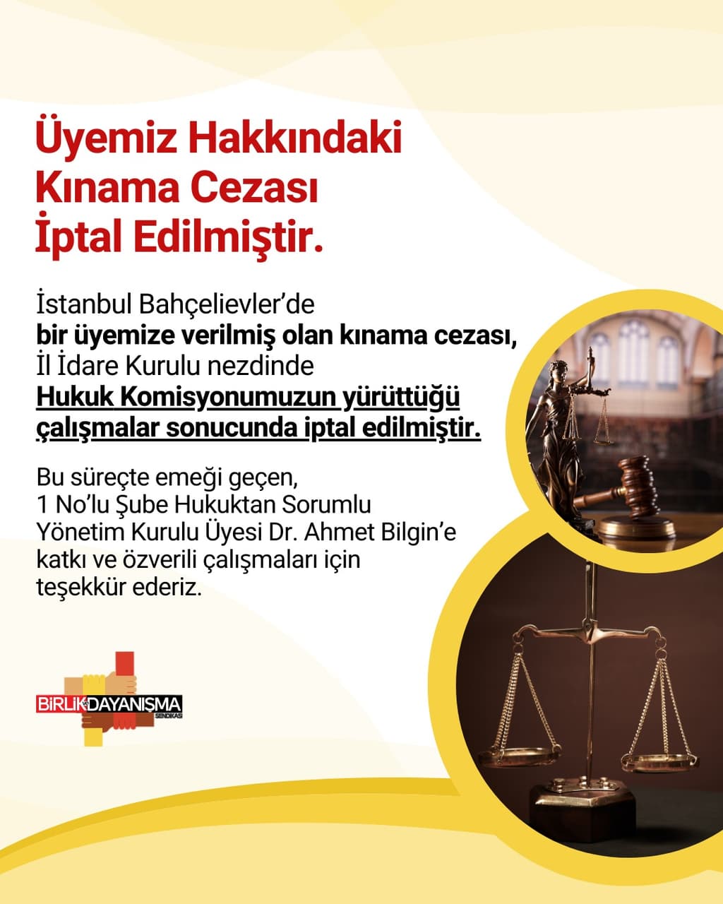 Kınama cezası iptal edildi