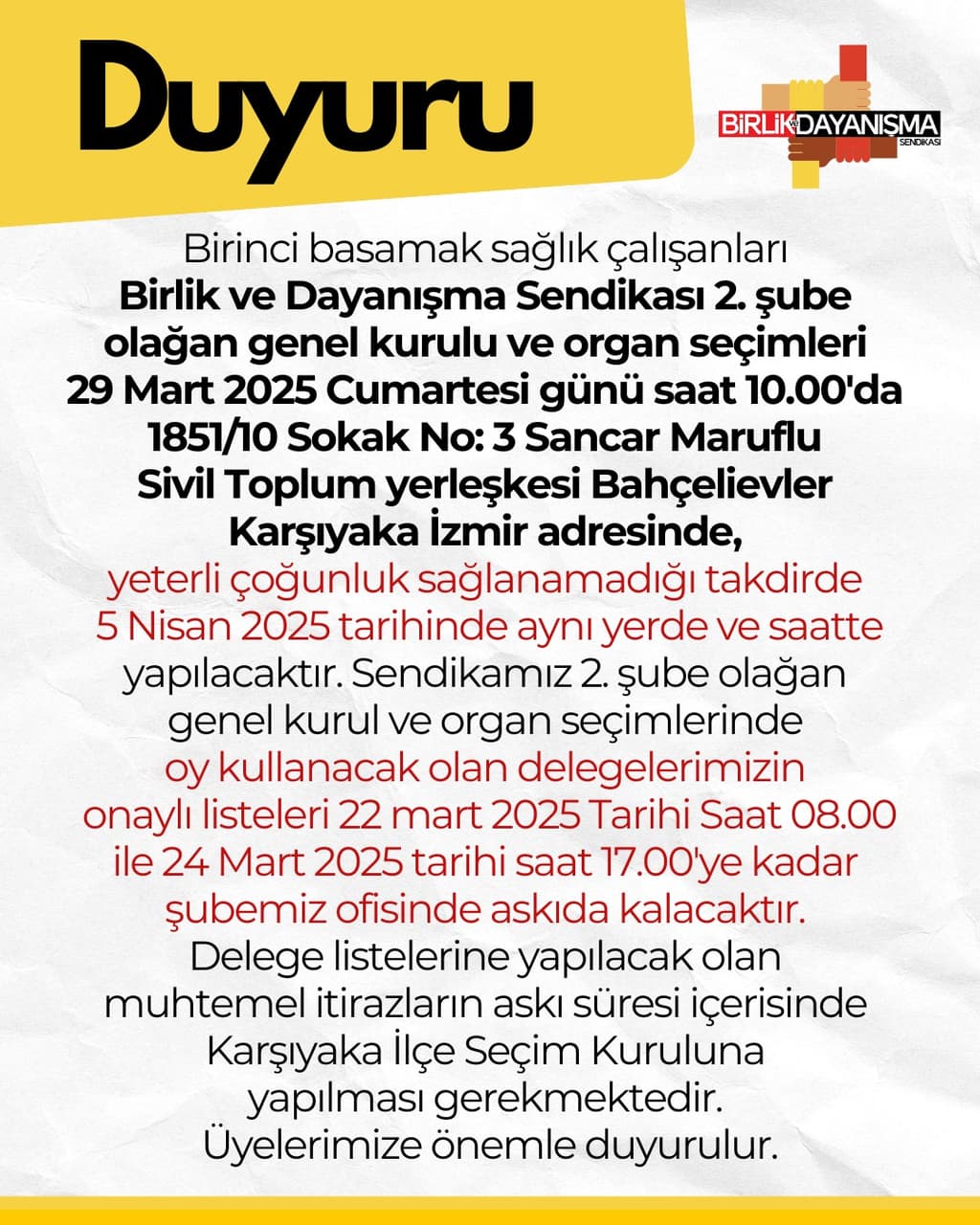 2.Şube Olağan Genel Kurulu ve Organ Seçimleri